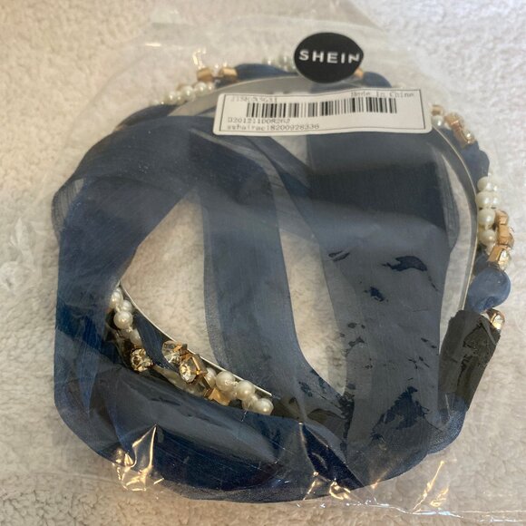 Navy Girls Twisted pearl rhinestone ribbon headband - Picture 3 of 5